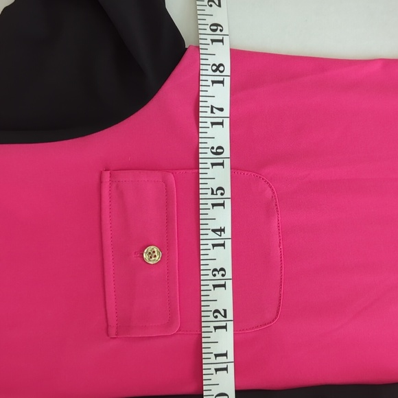 Jones NY Signature Tab Sleeve Button Down Blouse M Black Hot Pink - Picture 10 of 16